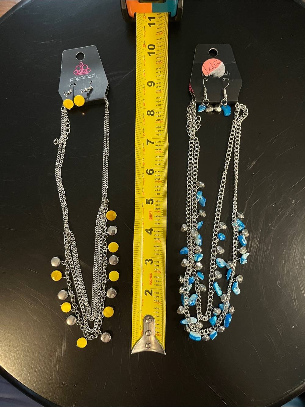 paparazzi Yellow and Blue Layered Dot and Bead Necklace Duo